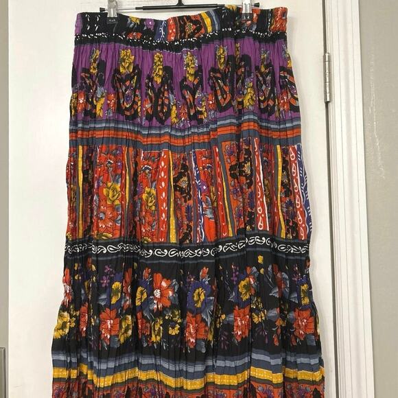 Phool Cotton Jewel Tone Vintage 90s Pleated Maxi Skirt Boho Hippie India 1X - Picture 7 of 11
